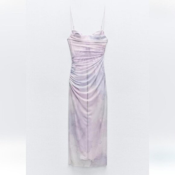 ZARA DRAPED PRINTED TULLE DRESS - Picture 2 of 6
